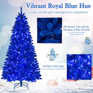 Pre-Lit Artificial Christmas Tree with 340 Blue LED Lights and 3 Modes-7 ft view 8