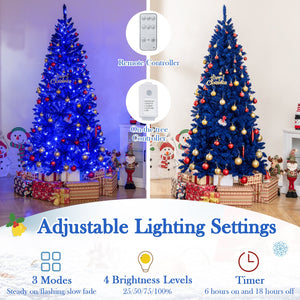 Pre-Lit Artificial Christmas Tree with 340 Blue LED Lights and 3 Modes-7 ft view 9