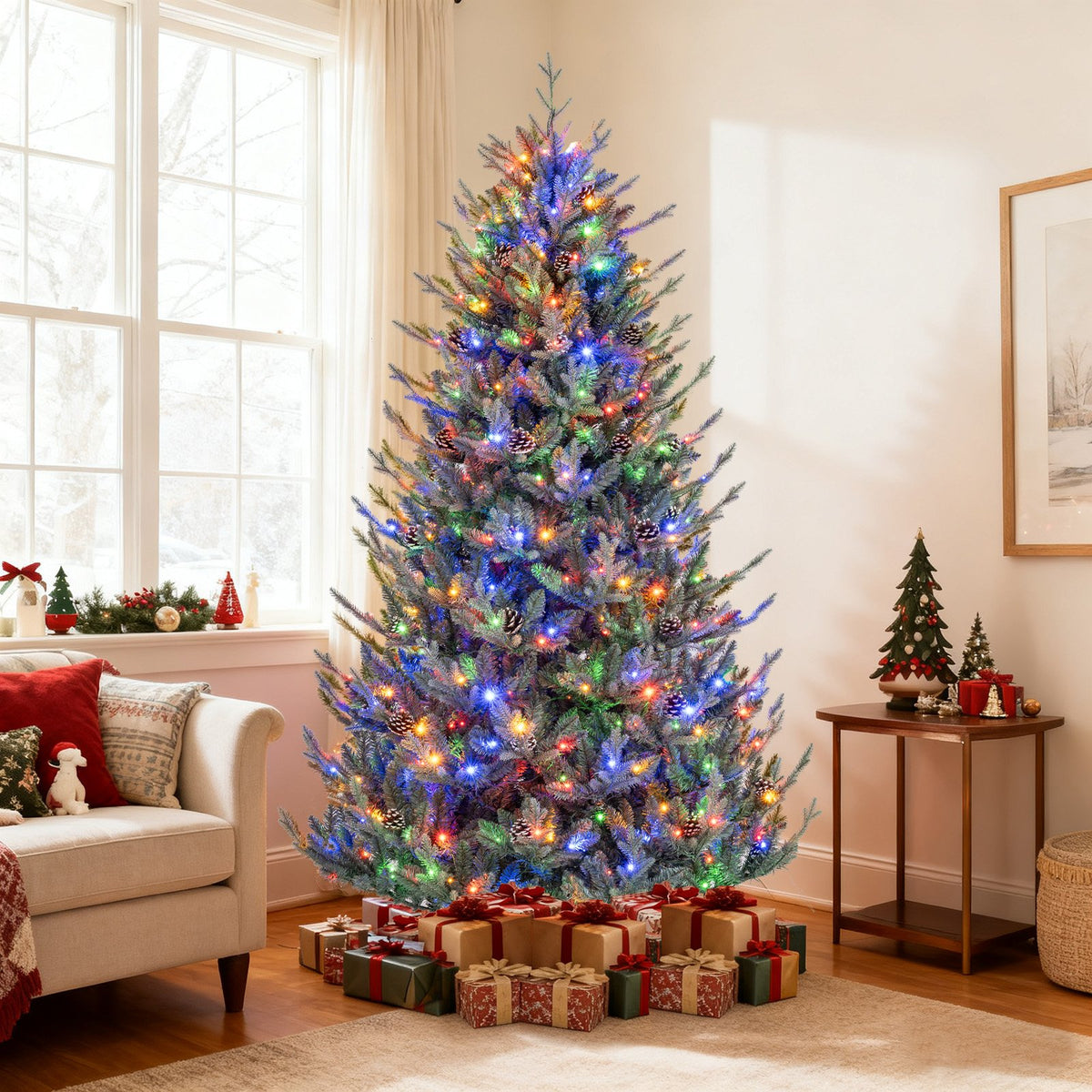 Pre-Lit Artificial Christmas Tree with Multicolored LED Lights-M view 2