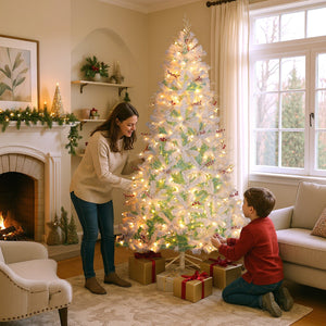 Pre-Lit Artificial Christmas Tree with Snow Flocked Branch Tips-M view 3