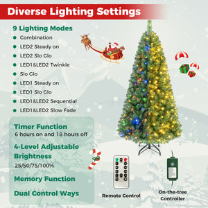 Pre-Lit Green Artificial Christmas Tree with Full Branch Tips-7 Feet view 8