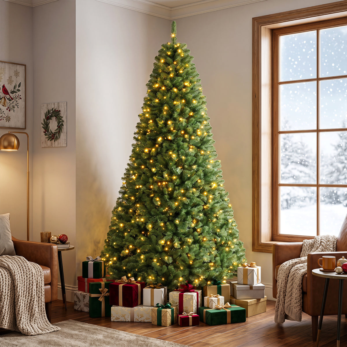 Pre-Lit Green Artificial Christmas Tree with Full Branch Tips-8 Feet view 2