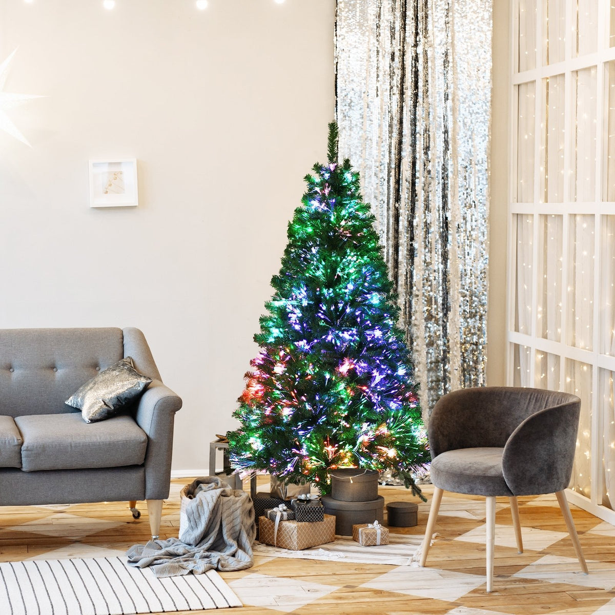 Pre-lit Multi-Colored Fiber Optic Spruce Artificial Christmas Tree-5 ft view 2