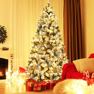 Pre-Lit Premium Snow Flocked Hinged Artificial Christmas Tree-6 ft view 2