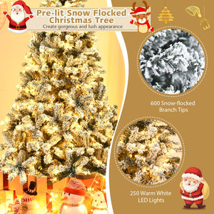 Pre-Lit Premium Snow Flocked Hinged Artificial Christmas Tree-6 ft view 7