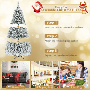 Pre-Lit Premium Snow Flocked Hinged Artificial Christmas Tree-6 ft view 9