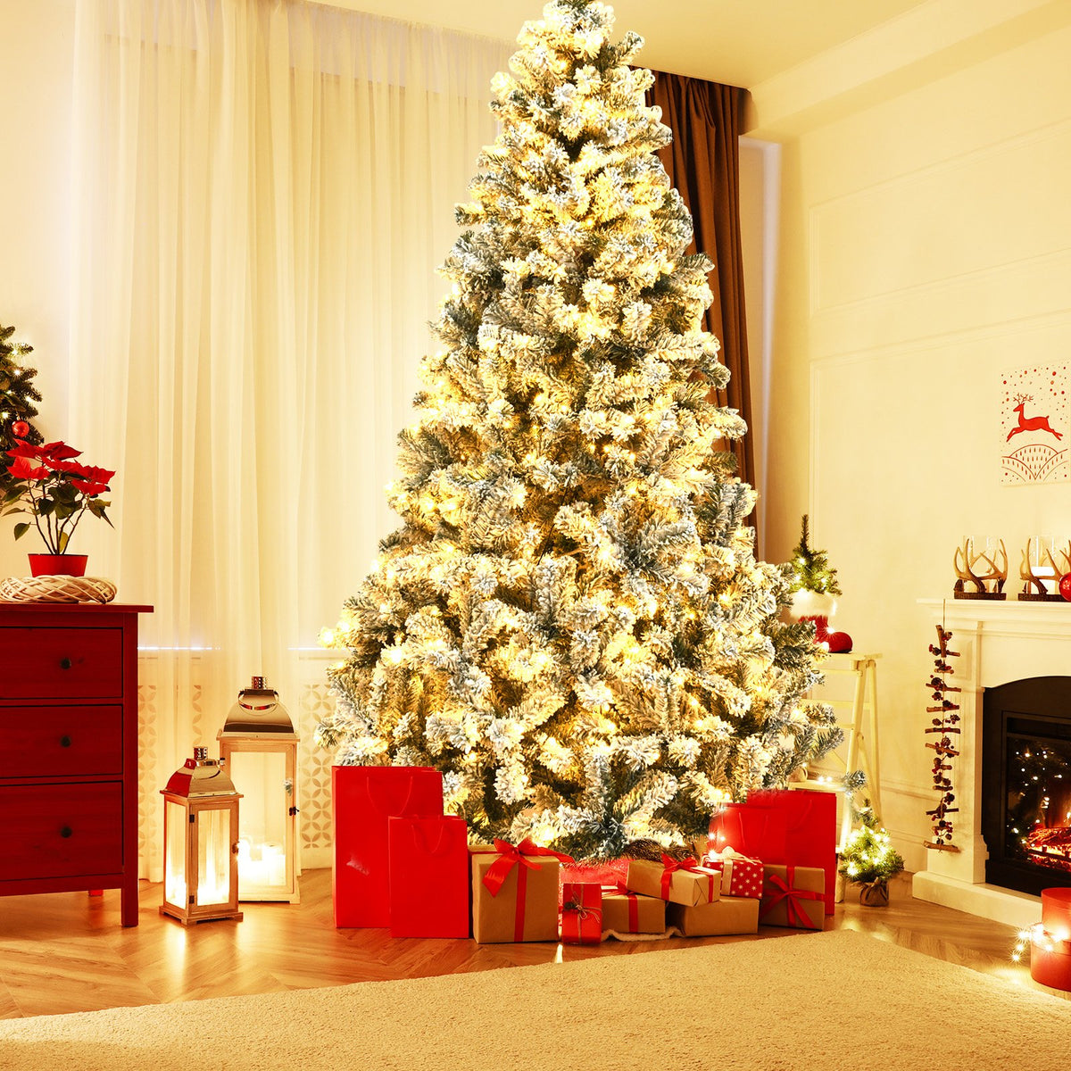 Pre-Lit Premium Snow Flocked Hinged Artificial Christmas Tree-9 ft view 2