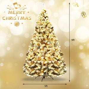 Pre-Lit Premium Snow Flocked Hinged Artificial Christmas Tree-9 ft view 5