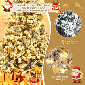 Pre-Lit Premium Snow Flocked Hinged Artificial Christmas Tree-9 ft view 7