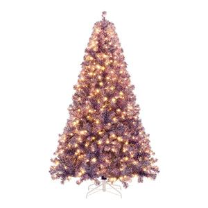 Pre-Lit Tinsel Christmas Tree Artificial Xmas Tree with Lush Branch Tips and Warm White LED Lights-7.5ft