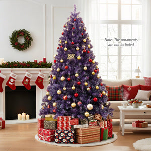 Pre-Lit Tinsel Christmas Tree Artificial Xmas Tree with Lush Branch Tips and Warm White LED Lights-7.5ft view 6