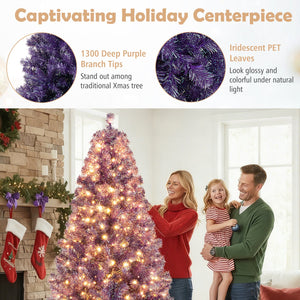 Pre-Lit Tinsel Christmas Tree Artificial Xmas Tree with Lush Branch Tips and Warm White LED Lights-7.5ft view 7