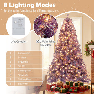 Pre-Lit Tinsel Christmas Tree Artificial Xmas Tree with Lush Branch Tips and Warm White LED Lights-7.5ft view 8