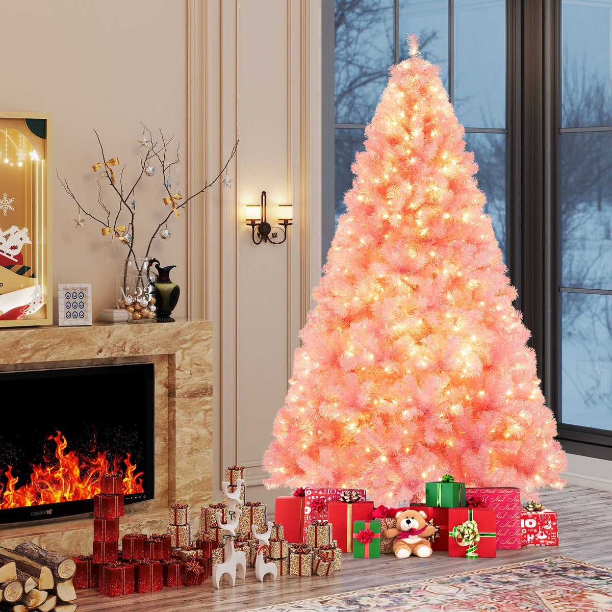Pre-Lit Tinsel Christmas Tree Artificial Xmas Tree with Lush Branch Tips Holiday Decoration-7.5ft view 2