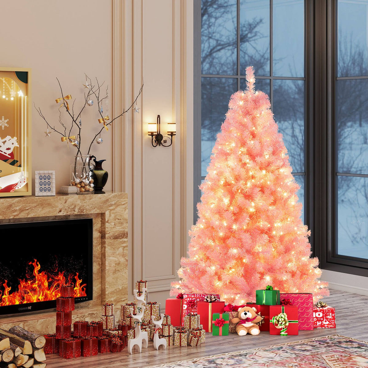 Pre-Lit Tinsel Christmas Tree Artificial Xmas Tree with Lush Branch Tips Holiday Decoration-6ft view 2