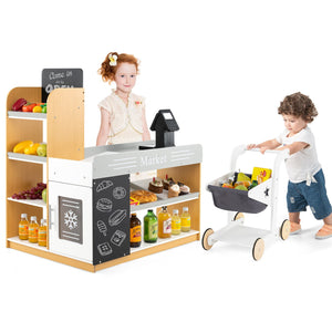Pretend Play Grocery Store Set with Shopping Cart and 2 Chalkboards-White view 4