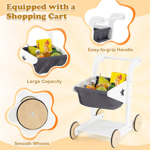 Pretend Play Grocery Store Set with Shopping Cart and 2 Chalkboards-White view 8