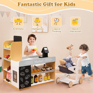 Pretend Play Grocery Store Set with Shopping Cart and 2 Chalkboards-White view 9