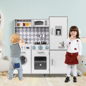 Pretend Play Kitchen for Kids Aged 3+ with Real Sounds and Lights-White view 3