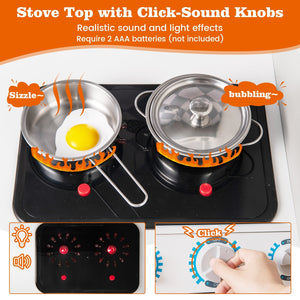 Pretend Play Kitchen for Kids Aged 3+ with Real Sounds and Lights-White view 6