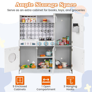 Pretend Play Kitchen for Kids Aged 3+ with Real Sounds and Lights-White view 7