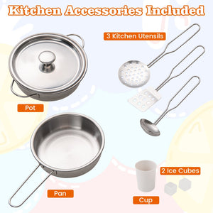 Pretend Play Kitchen for Kids Aged 3+ with Real Sounds and Lights-White view 9