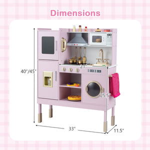 Pretend Play Kitchen Toy Kitchen Playset with Range Hood Ice Maker and Telephone-Light Pink view 5