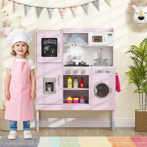 Pretend Play Kitchen Toy Kitchen Playset with Range Hood Ice Maker and Telephone-Pink view 3