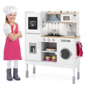 Pretend Play Kitchen Toy Kitchen Playset with Range Hood Ice Maker and Telephone-White view 4