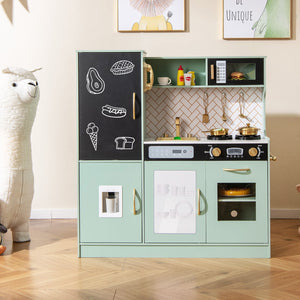 Pretend Play Kitchen with Utensils for Kids Aged 3+-Green view 2