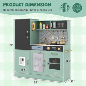 Pretend Play Kitchen with Utensils for Kids Aged 3+-Green view 5