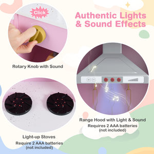 Pretend Play Kitchen Wooden Toy Set with Range Hood Real Sounds and Lights-Pink view 7