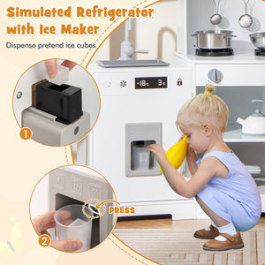 Pretend Play Kitchen Wooden Toy Set with Range Hood Real Sounds and Lights-White view 6