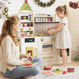 Pretend Toy Kitchen Set with Stoves and Water Dispenser-Beige view 3