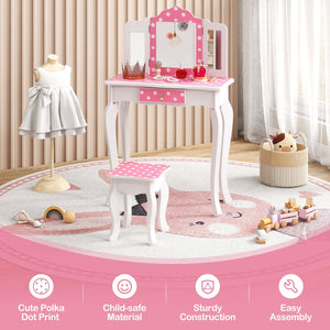 Princess Pretend Play Makeup Dressing Table with Cute Polka Dot Print-Pink view 7