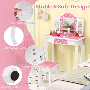 Princess Pretend Play Makeup Dressing Table with Cute Polka Dot Print-Pink view 9