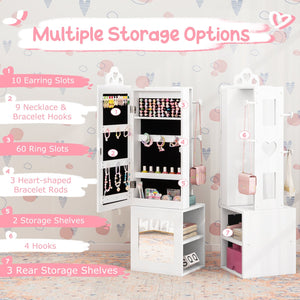 Princess Vanity Table and Stool Set Freestanding Jewelry Cabinet Armoire with Full-Length Mirror-White view 8