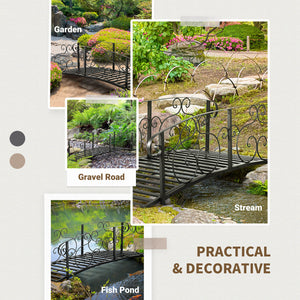 6FT Steel Garden Bridge with Safety Siderails, Decorative Arc Landscaping Bridge for Backyard Creek Stream – view 5