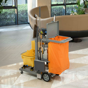 Commercial Janitorial Cart with 3 Tier Shelves, Professional Cleaning Cart with Rubbish Bag with Lid and – view 21