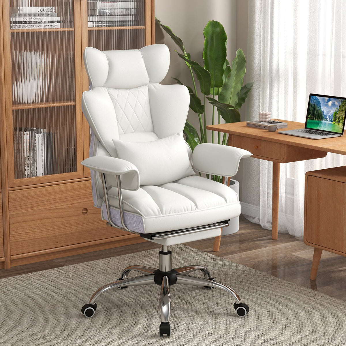 PU Leather Home Office Chair 400 lbs High Back Executive Chair-White view 2
