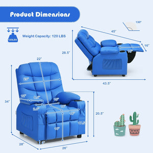Kids Recliner Chair with Cup Holder and Footrest for Children-Blue view 4