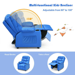 Kids Recliner Chair with Cup Holder and Footrest for Children-Blue view 9