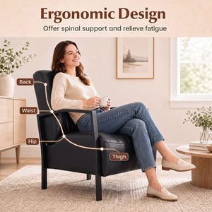 PU Leather Upholstered Armchair with Padded Seat and Back Comfy Lounge Reading Chair-Black view 5