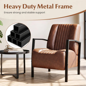 PU Leather Upholstered Armchair with Padded Seat and Back Comfy Lounge Reading Chair-Brown view 7