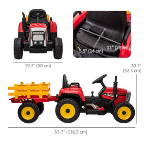 Aosom 12V Kids Ride on Tractor with Trailer, Battery Powered Electric Kids Car with Remote Control, Music Start up Sound and Horn, USB, LED Lights