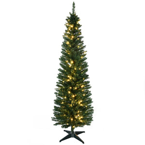 6' Pre Lit Artificial Pencil Christmas Trees, Xmas Tree with Realistic Branches and Warm White LED Lights