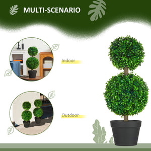 Artificial Boxwood Topiary Tree Set of 2, Faux Boxwood Ball Trees in Pot, Fake Plant for Indoor Outdoor Decor, Green