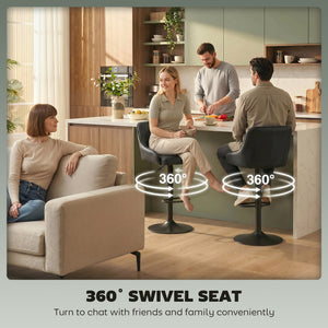 Bar Stools Adjustable Swivel Kitchen Chairs with Backrest Set of 2 for Kitchen Island Black