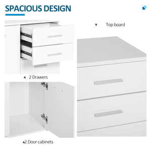 High Gloss Sideboard with 2 Drawers and 2 Doors, Buffet Cabinet with Adjustable Shelf, Coffee Bar Cabinet with Storage, White
