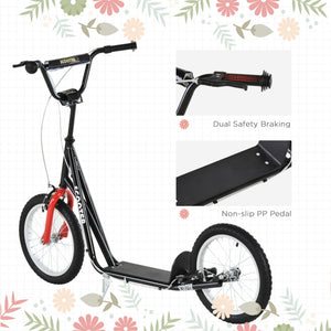 Aosom Kids Kick Scooter for 5+ Year Old, Kids Ride on Toy w/ 16'' Inflatable Wheel Dual Brakes